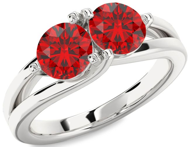 Ruby Silver Round Two Stone Birthstone Ring