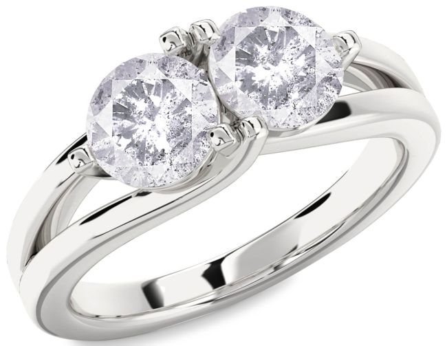 Salt & Pepper Diamond Silver Round Two Stone Ring