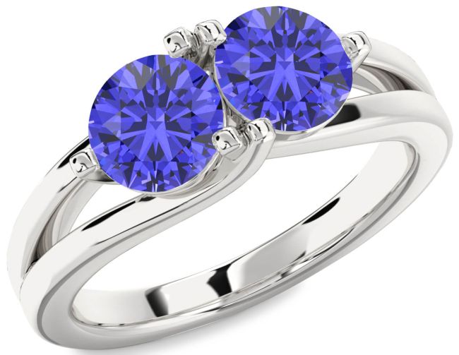 Tanzanite Silver Round Two Stone Ring