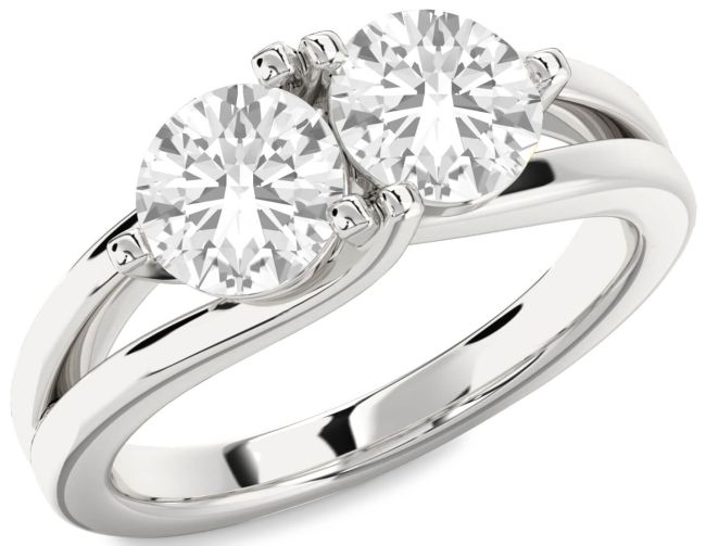 White Sapphire Silver Round Two Stone Ring