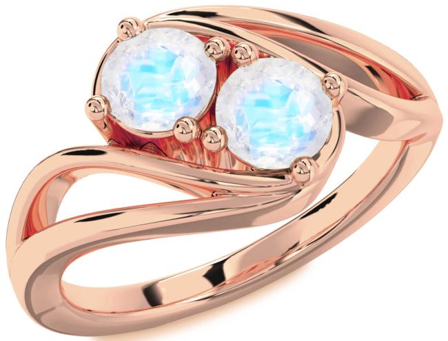 Moonstone Rose Gold Round Two Stone Ring