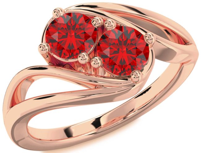 Ruby Rose Gold Round Two Stone Birthstone Ring