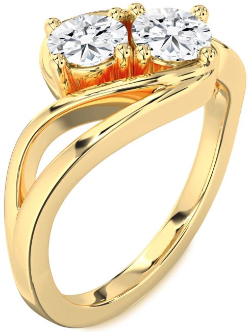 Lab Diamond Gold Silver Round Two Stone Ring