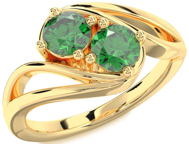 Emerald Gold Round Two Stone Birthstone Ring