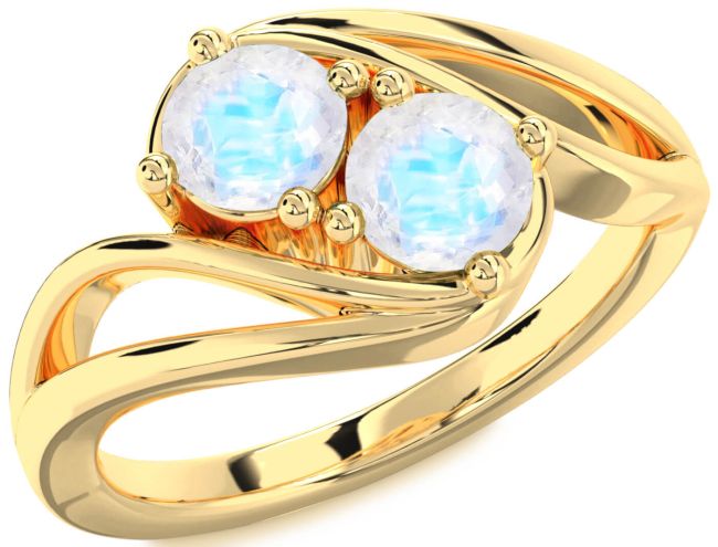 Moonstone Gold Silver Round Two Stone Ring