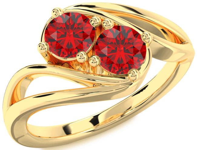 Ruby Gold Round Two Stone Birthstone Ring