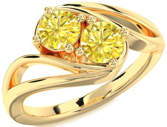 Yellow Diamond Gold Silver Round Two Stone Ring