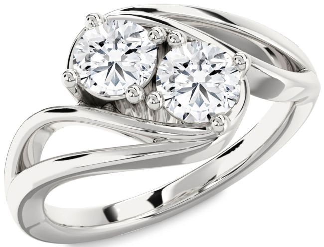 Diamond Silver Round Two Stone Ring