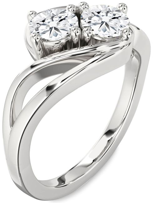 Lab Diamond Silver Round Two Stone Ring
