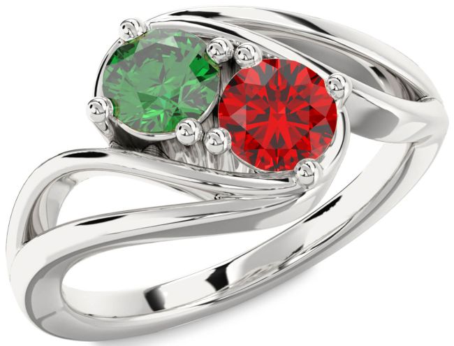 Silver Round Two Stone Promise Ring