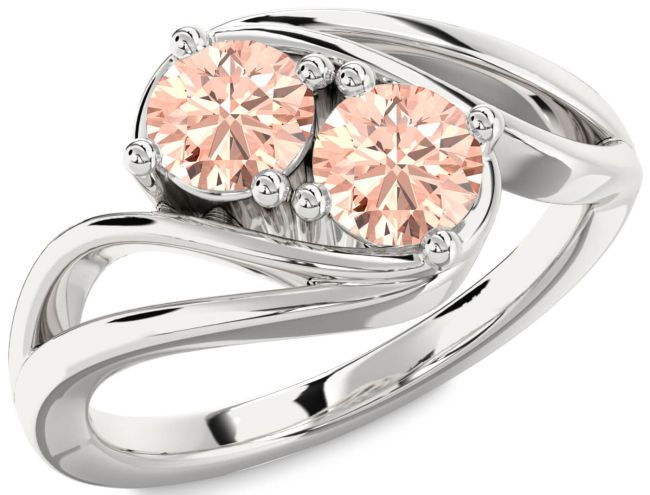 Morganite Silver Round Two Stone Ring