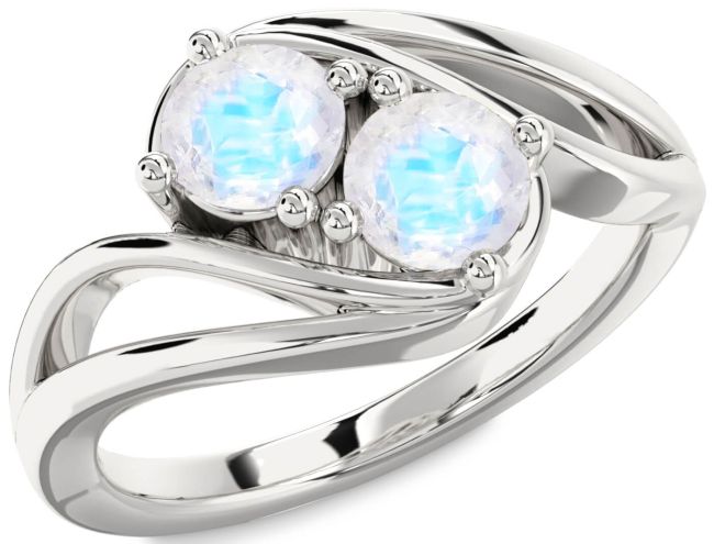 Moonstone Silver Round Two Stone Ring