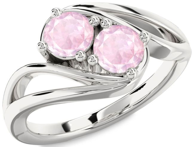Rose Quartz Silver Round Two Stone Ring
