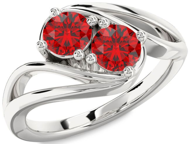 Ruby Silver Round Two Stone Birthstone Ring
