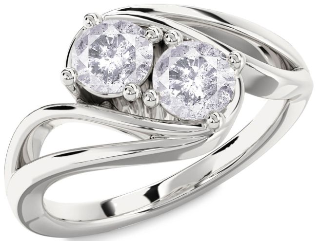 Salt & Pepper Diamond Silver Round Two Stone Ring