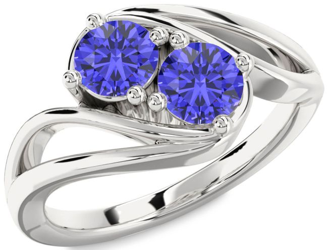 Tanzanite Silver Round Two Stone Ring