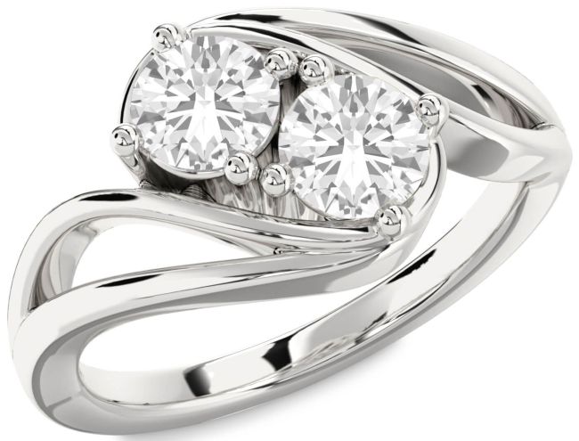 White Sapphire Silver Round Two Stone Ring