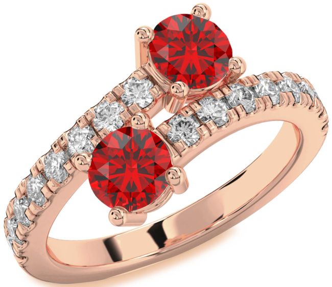 Diamond Ruby Rose Gold Round Two Stone Birthstone Ring
