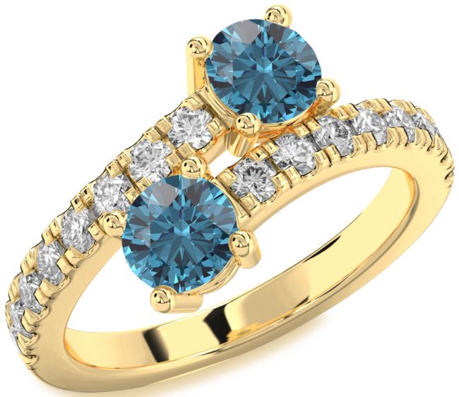 Blue Diamond Gold Round Two Stone Ring