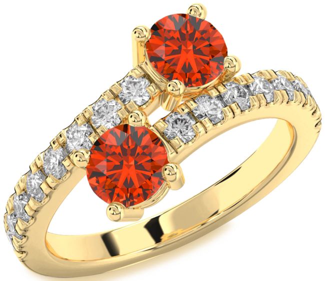 Diamond Fire Opal Gold Round Two Stone Ring