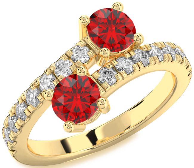 Diamond Ruby Gold Round Two Stone Birthstone Ring
