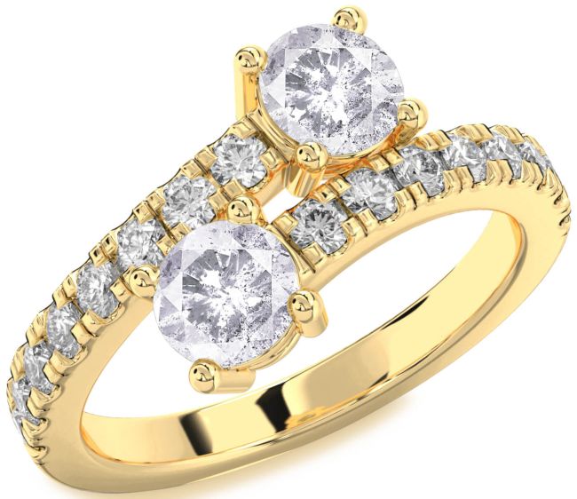 Salt & Pepper Diamond Gold Round Two Stone Ring