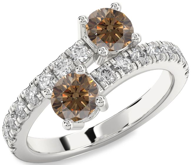 Chocolate Brown Diamond Silver Round Two Stone Ring