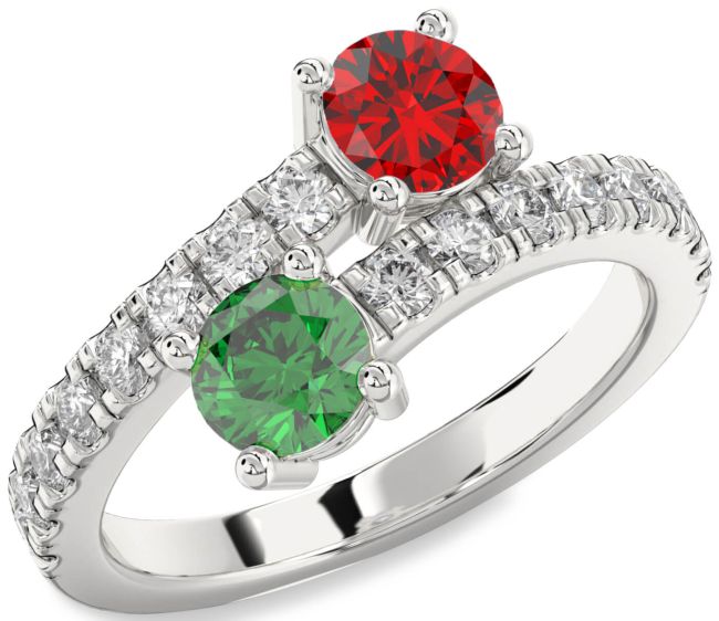 Diamond Silver Round Two Stone Promise Ring