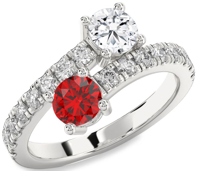 Diamond Silver Round Two Stone Promise Ring