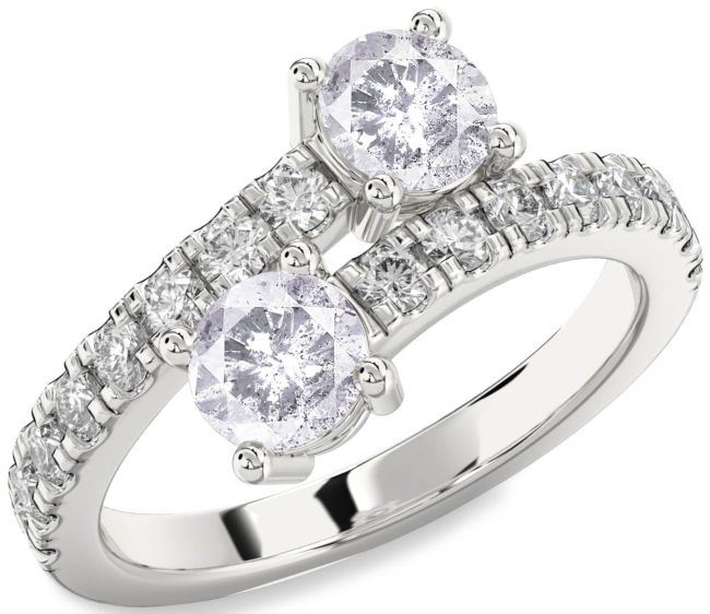 Salt & Pepper Diamond Silver Round Two Stone Ring