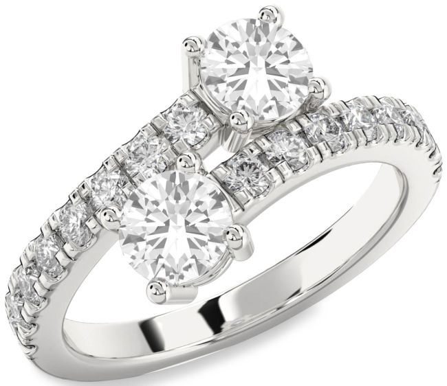 Diamond White Sapphire Silver Round Two Stone Ring