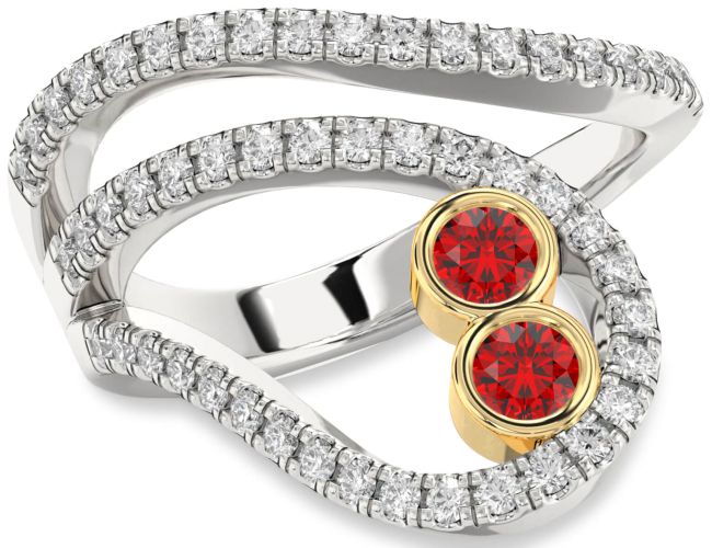 Diamond Ruby Gold Silver Round Two Stone Birthstone Ring