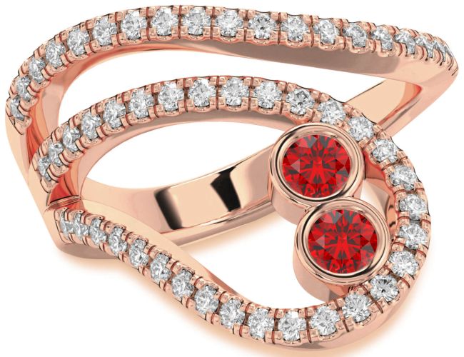 Diamond Ruby Rose Gold Round Two Stone Birthstone Ring