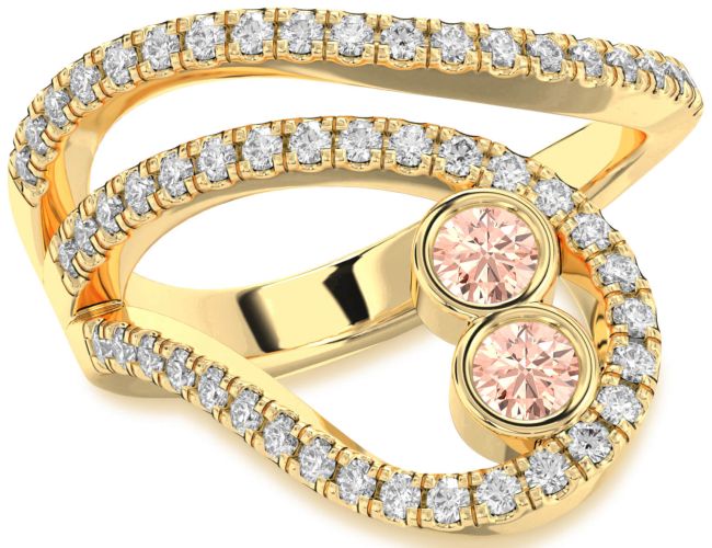 Diamond Morganite Gold Silver Round Two Stone Ring
