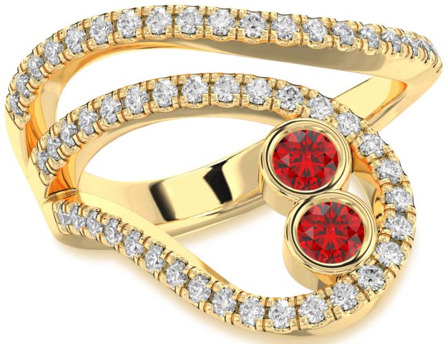 Diamond Ruby Gold Round Two Stone Birthstone Ring