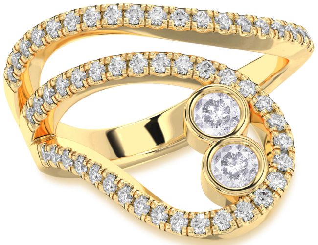 Salt & Pepper Diamond Gold Round Two Stone Ring