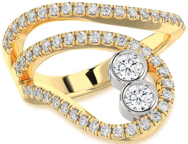 Diamond White Yellow Gold Round Two Stone Ring