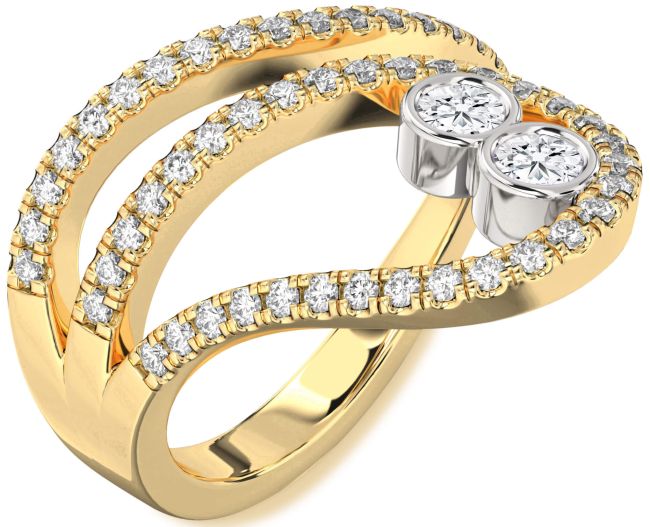 Lab Diamond Gold Silver Round Two Stone Ring
