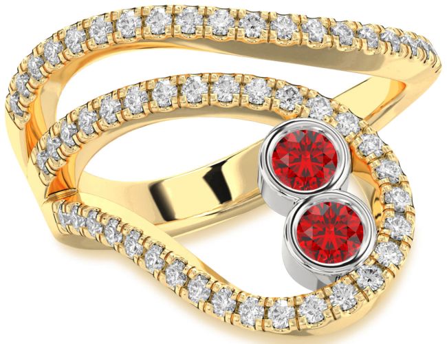 Diamond Ruby Gold Silver Round Two Stone Birthstone Ring