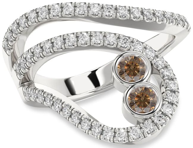 Chocolate Brown Diamond Silver Round Two Stone Ring