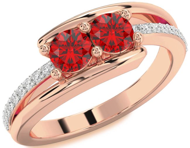 Diamond Ruby Rose Gold Round Two Stone Birthstone Ring