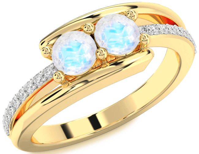 Diamond Moonstone Gold Round Two Stone Ring