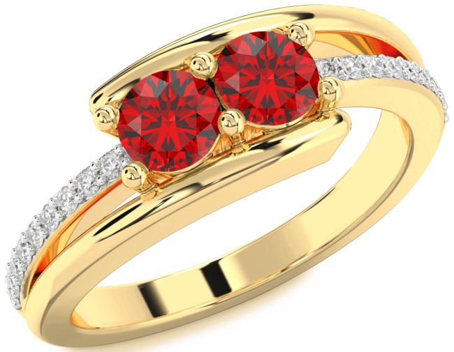 Diamond Ruby Gold Silver Round Two Stone Birthstone Ring