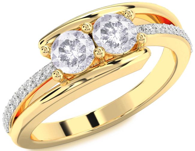 Salt & Pepper Diamond Gold Round Two Stone Ring