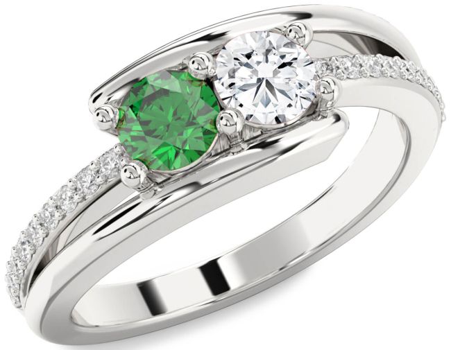 Diamond Silver Round Two Stone Promise Ring