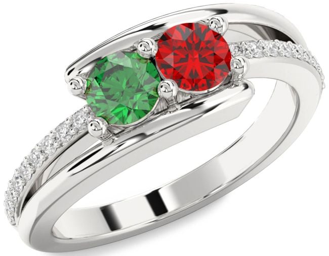 Diamond Silver Round Two Stone Promise Ring