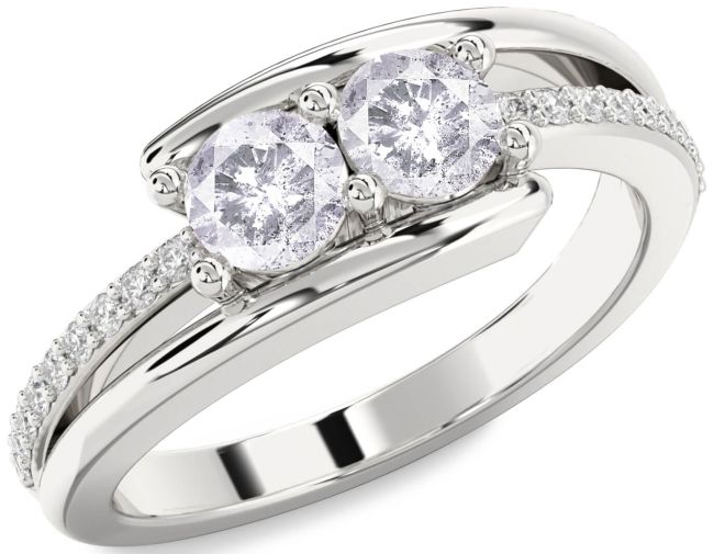 Salt & Pepper Diamond Silver Round Two Stone Ring
