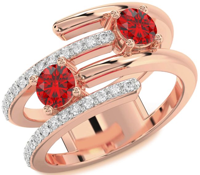 Diamond Ruby Rose Gold Round Two Stone Birthstone Ring