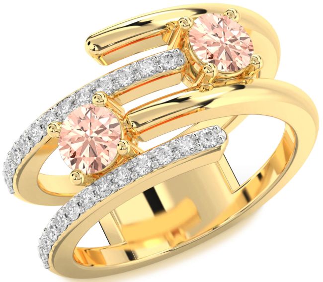 Diamond Morganite Gold Round Two Stone Ring