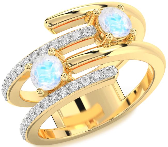 Diamond Moonstone Gold Round Two Stone Ring
